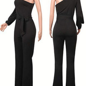 Edgy Couture Pants - Black Off Shoulder Business Suit Jumpsuit Romper Edgy Couture Pants - Black Off Shoulder Business Suit Jumpsuit Romper